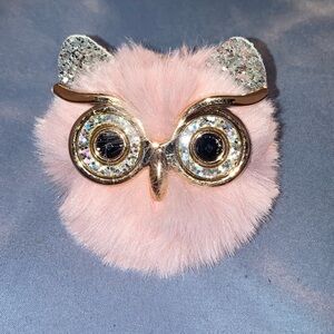 Pink Owl keychain/bag charm with Silver Accents